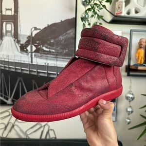 Maison Margiela Future Red Leather High-Top Sneakers Rare